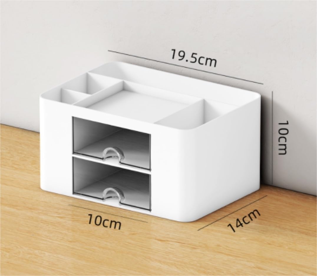 Organizzatore Scrivania Organizer da Scrivania con 2 Cassetti in Plastica Tavolo, Portapenne, Portacarte, Scatola Portaoggetti per Forniture Ufficio Ufficio(B)