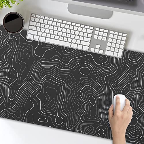 Image of Topographic Map Large Mouse Pad XL Black Lines Contour Geographic Extended Large Desk Mat Big Desk Pad 80X30 CM Non-Slip Rubber Base Stitched Edge Long Mousepad,31.5x11.8 Inch