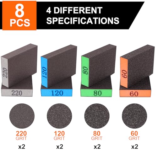 image for Romeda 8-Pack Sandpaper Block, Four Grits Per Pack 60/80/120/220, Wash