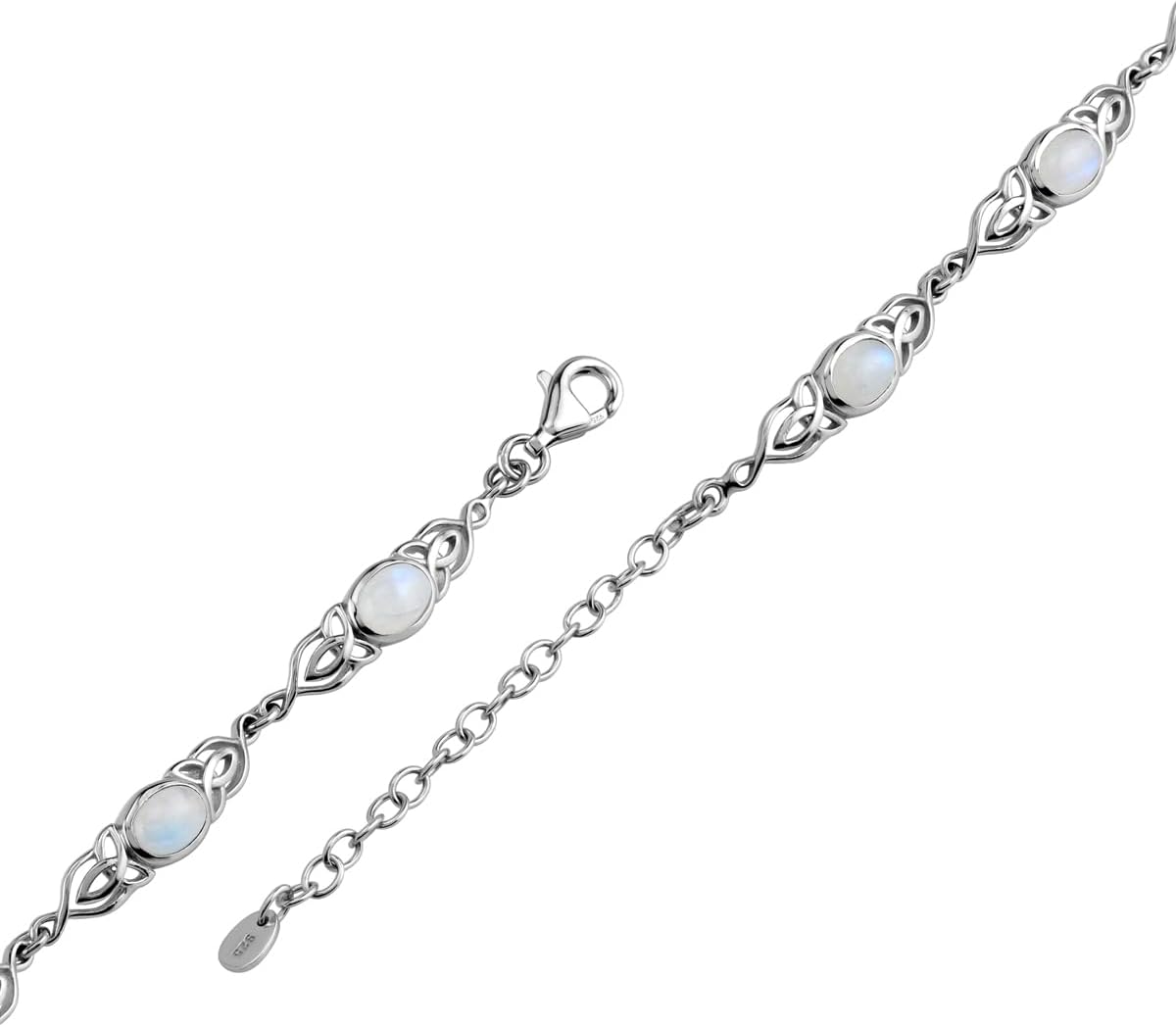 Silvershake Cabochon Gemstones 925 Sterling Silver Triquetra Celtic Knot 6.5 to 8.75 Inch Adjustable Bracelet Jewelry for Women