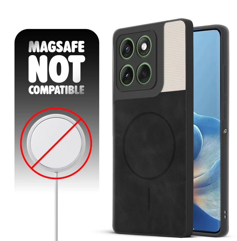 Image of Bintage CASE Mac Safe Design Hard Light Weight Back Case | Soft Border Camera Protect | Dual PU Leather Finish Back Cover Compatible for Motorola Edge 60 Pro 5G - White & Black