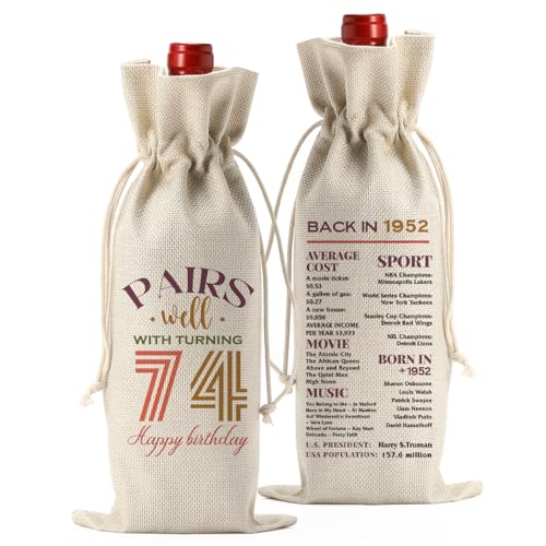 FBCCZEY Funny 74th Birthday Gifts for Women Men 74 Year Old Gifts for Women Wine Bag Happy Anniversary 74th Birthday Party Supplies Decorations Back in 1952 Wine Bags - 2026