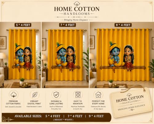 Image of Radha Krishna Digital Print Eyelet Curtain| 9Ft 1pc| Home Temple Decor