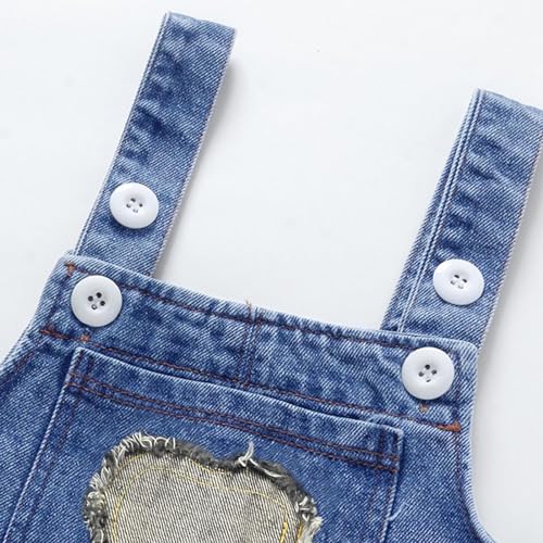 Macacão jeans infantil para meninos e meninas com suspensório, macacão e macacão jeans lavado, roupa