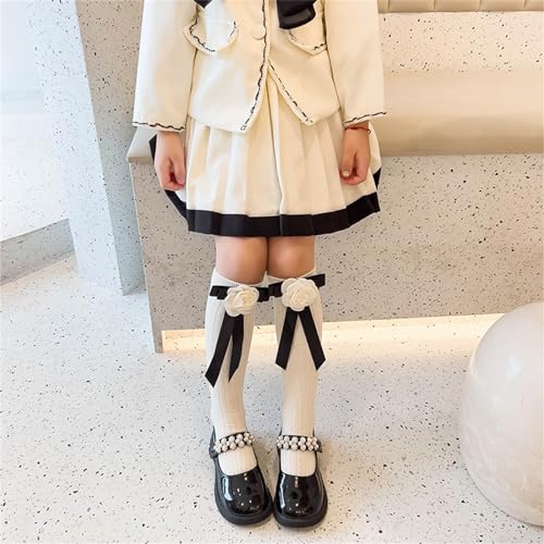 Socks,Kids Girls Knee High Socks JK Cute Camellia Bowknot Cotton School Uniform Long Tube Socks Over Calf Socks3