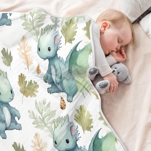 Image of Cute Dragon Baby Blanket Cotton Cozy Throw Blanket Warm Nursery Swaddle Receiving Toddler Blankets 30 inch x 40