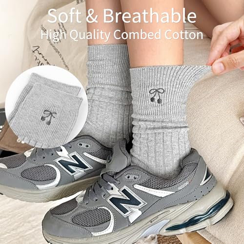 Image of Women's Cute Crew Socks, Casual Athletic Cotton Bowknot Cherry Calf Novelty Socks for Women