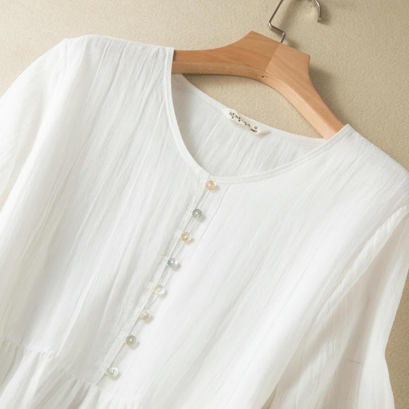 Robe rétro col en V manches longues 5/4 vacances fluides - 2