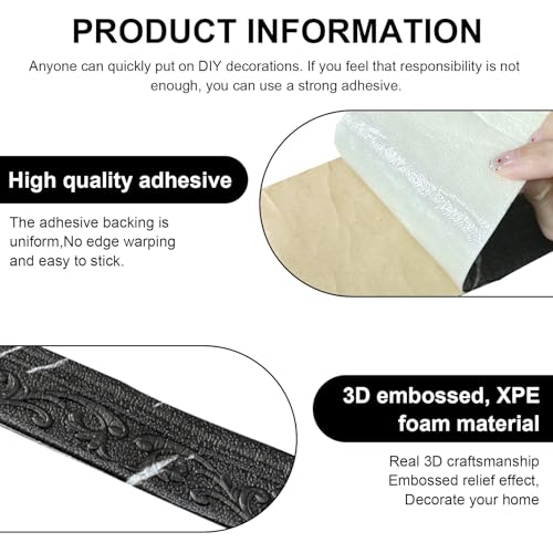 Hengrongshen Zierleisten Selbstklebend Schwarz, Selbstklebende Bordüre 10m x 8cm x 5mm, Wasserdicht Bordüre 3D, Tapetenbordüre Selbstklebend für Flur, Decke, Ecke, Linie