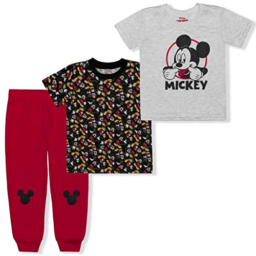 Disney Mickey Mouse Boy's 3-Piece T-Shirt and Jogger Pant Set, Grey/Red, Size 18M