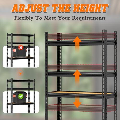 Image of LEVELEVE 5-Tier Storage Shelving Unit, Metal, for Kitchen, Garage, Laundry Room, Adjustable, 35 inch L x 16 inch W x 73 inch H, Rectangular