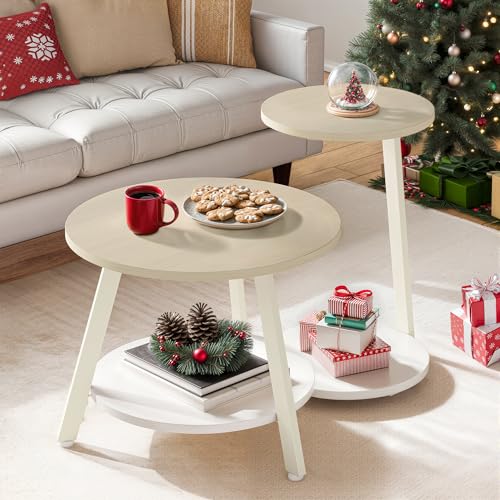 YITAHOME 2er Set Couchtisch Set Rund, Wohnzimmertisch mit Stauraum,...