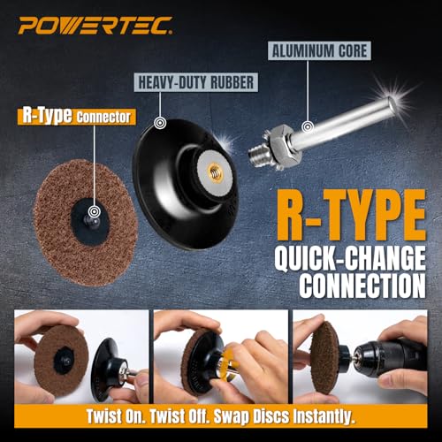 Image of POWERTEC 3-Inch Sanding Discs for Die Grinder & Power Drill - 25pcs Quick Change Type R Discs, 60 Grit Aluminum Oxide Non-Woven Nylon Surface Conditioning Pads for Metal, Wood & Paint Removal (11401)