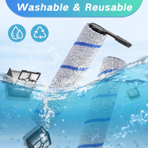 Image of Stretch S6 Roller Brush and Filters Replacement Parts | for Tineco Floor One S7 Stretch Ultra Cordless Wet Dry Vacuum Cleaner- 3 Odor Resistant Roller Brushes + 3 HEPA Filters