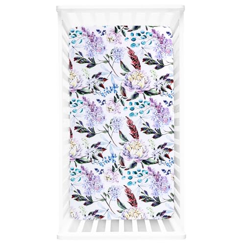 Image of Crib Sheets for Girls Boys, HNHUAMING Ultra Soft Neutral Crib Fitted Sheets, Boho Breathable Universal Crib & Baby Mattress Sheet Set, Purple Floral