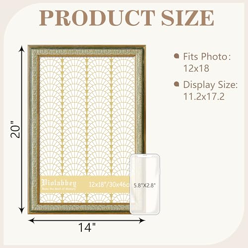 Image of VIOLABBEY 12x18 Picture Frame Green, Vintage Frames Ornate without Mat | Ornate Antique Frame, Fits 12x18 Photos for Wall Hanging, HD Plexiglass, Wall Decor