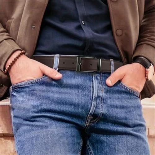 Men's Leather Reversible Belt Rotate Buckle Fashion Work Business Dress Belt4