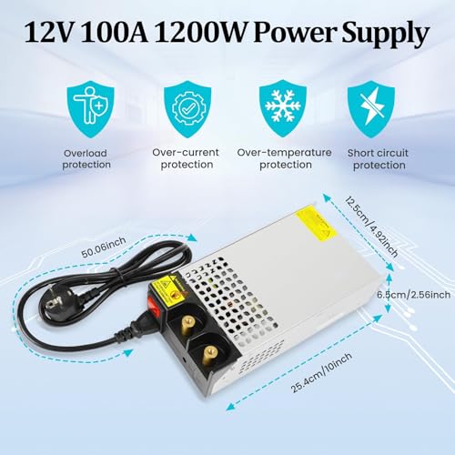 Image of DC 12V 100A 1200W Power Supply 110V AC to 12v DC Converter Power Supply Adapter 100A 1200W Switch Transformer for Motor Pump CCTV Security Camera Car Stereo 3D Printer