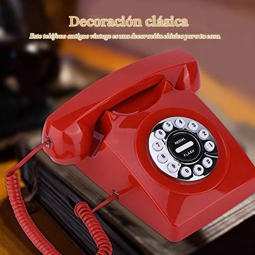 Teléfono Retro Estilo Viejo Oeste: Sonido nítido, Almacenamiento de números de Emergencia, marcación Sencilla, decoración Elegante (Rojo).