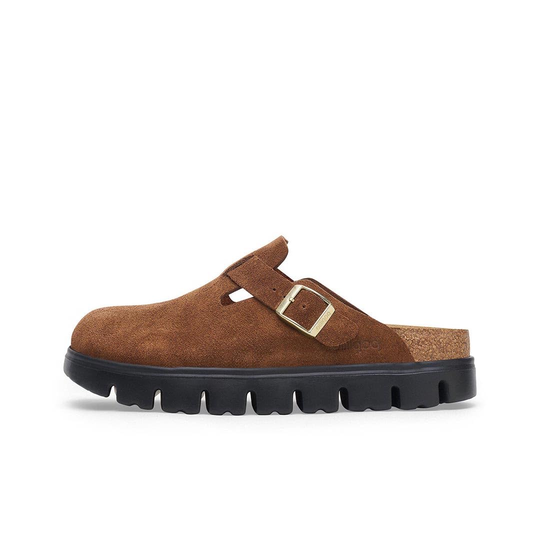Birkenstock Scarpe Donna Sabot Boston PAP Chunky in Suede Dark Tea/Black Taglia Scarpa: 37