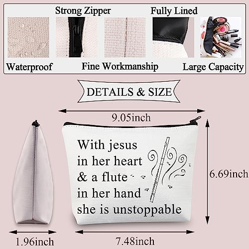 PLITI Flute Gift For Flute Player Gift With Jesus In Heart & A Flute In Her Hand She Is Unstoppable Makeup Bag (With Jesus Flute U) - Image 2