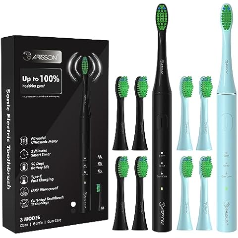 ARISSON Sonic Electric Toothbrush for Adults and Kids with 4 Brush Heads, Type C Fast Charging, Denture Toothbrush, Denture Cleaning Brush, Jet Stream + Midnight Black Cover