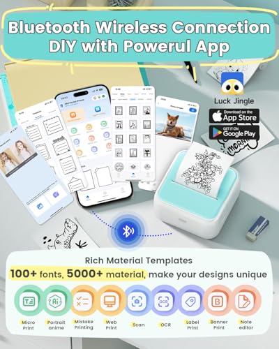 Image of Mini Sticker Printer - Print Pods Sticker Maker Machine & 3 Rolls Paper, Thermal Portable for Photo with Smart APP, Study Notes, DIY Journal, Gift to Kids