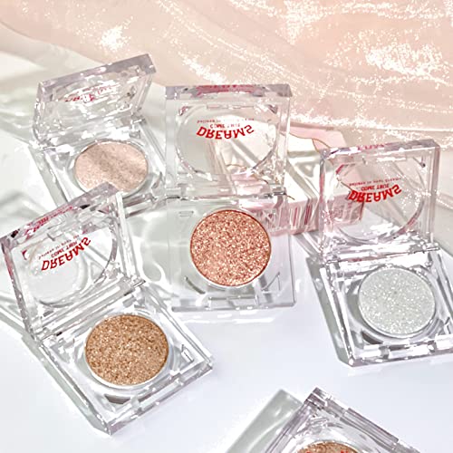 Erinde Shimmer Glitter Eyeshadow Palette, Korean Eye Glitter Makeup, Ultra-Blendable, Sparkle Silver Champagne Gold Eye Shadow, Single Shade Metallic Pigmented Color, 03# #TOP6