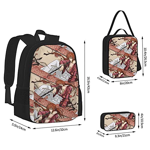 Rurouni Kenshin Himura Kenshin Anime Rugzak 3-delige set, rugzak + etui + lunchtas combinatie Geschikt voor mannen… - Afbeelding 4