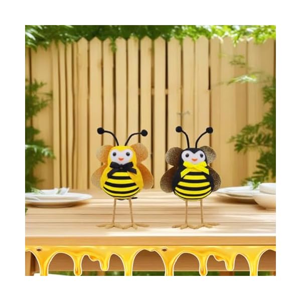 2pcs bee elements featherly friends birds decorationhoney bee decorations for home spring tabletop decor bee figurines for tiered tray farmhouse style bumblebee ornaments  urban country home decor