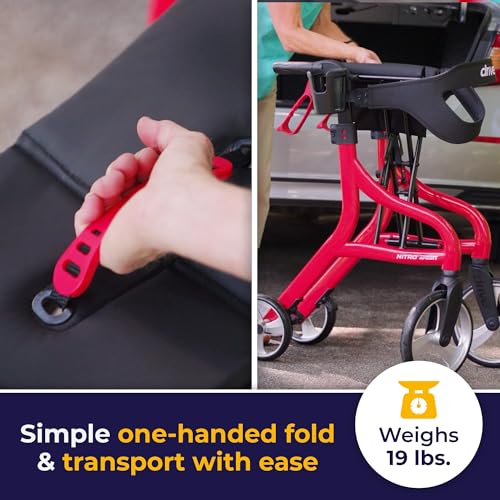 Image of Drive Medical Nitro Sprint Rollator Walker with Seat, Standard Size, Red