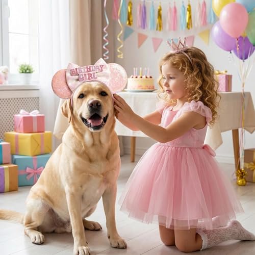 Disfraz de cumpleaños para perro orejas de ratón rosa grande miniatura 2