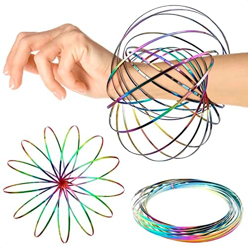 Flow Ring Spinner Ring Arm Toy - Magic Ring Game for Kids Arm Bracelet Kinetic Spiral Flow Ring Spring Toy - 3D Roll Rings Arm Slinky Metal Toy Stainless Ring - Infinity Loop Rainbow Kinetic Flow Ring
