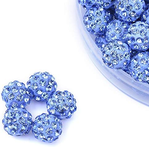 iCherry(TM Disco Beads  Shamballa Beads Pave Crystal Ball Bead for Jewelry Making  (10MM, Sky Blue)
