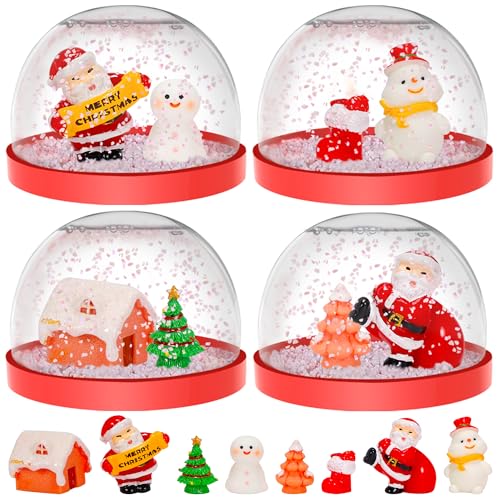 Auihiay Christmas DIY Snow Globe Kit, Create 4 Mini Plastic