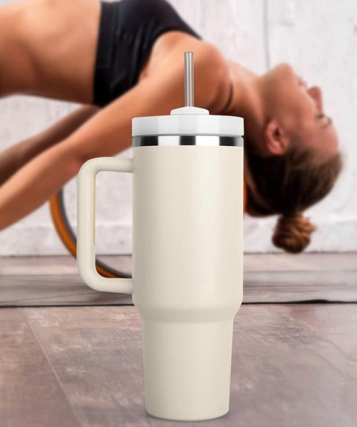 Budget Friendly Stainless Steel Vacuum Insulated 40 oz Tumbler with Handle and Lid with Straw for Water, Iced Tea or Coffee… (Dune)