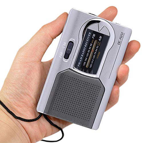AM/FM Radio, Universal Slim AM/FM Mini Radio Portable Stereo Speakers Receiver Music Player Silver - Image 3