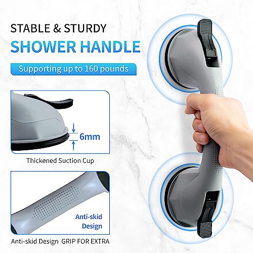 Shower Grab Bar Suction,Whomec 12 Inch Strong Hold Suction Cup Bathtubs And Shower Handle,Shower Handles For Elderly Suction, Safety Bathroom Assist Non-Slip Handle- 2 Pack #TOP3