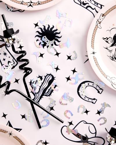 Image of xo, Fetti Black + Iridescent Western Confetti - 200 pc | Rodeo Bachelorette Tablescape, Ranch Birthday Party Decoration, Cowgirl Table Decor, Cowboy Kids Party Supplies (Pack of 3)