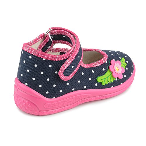 Marlena 1451 Polka Dots Navy Blue Pink Hook-and-Loop Toddler Girls' Natural Canvas Mary Jane Flat2