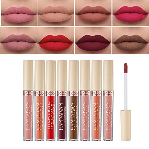 Hacaus 8Pcs Matte Liquid Lipstick Set, Matte liquid Long-Lasting Wear Non-Stick Cup Not Fade Waterproof Lip Gloss Lipglosses Women Makeup Gift Kit