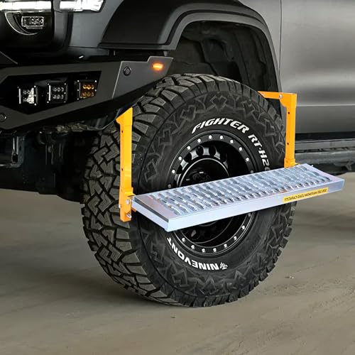 Image of MaxxHaul Adjustable Truck Tire Service Step, 29.3 inch x 7.3 inch, Foldable Non-Slip Platform, 300 lb Capacity, Fits 32 inch+ Tires (50693)