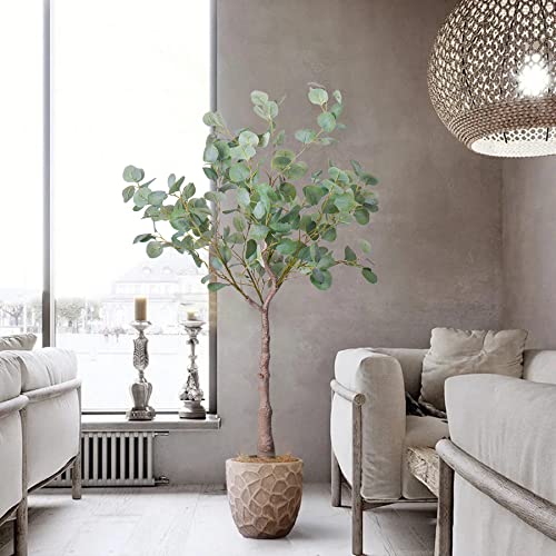 Aphighjoy Fake Plants 4Ft Eucalyptus Tree - Artificial Silver Dollar Tree Living Room Nordic Decor, Faux Plants Indoor Tall Modern Mediterranean Decor (48''-1Pack) #TOP6
