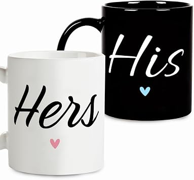Fatbaby His and Hers Coffee Mug Set, Cute Matching Coffee Mug for Couples,Valentines Day Wedding Anniversary Engagement Gifts for Him Her Boyfriend Girlfriend 11OZ Tea Cup