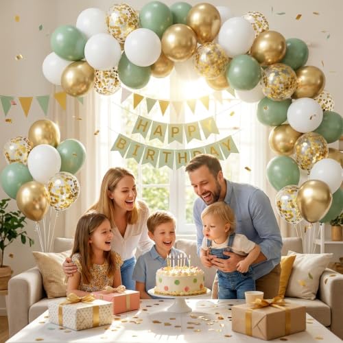 Image of Sage Green Balloons Arch Kit,130pcs Gold Balloon Garland
