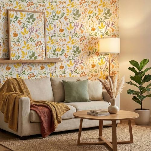 Image of Wallpaper for Walls | Vertical Wood Wall Stickers for Wall Decor | Self Adhersive Wall Paper for Home Kitchen Living Room and Bedroom | 45 Cm X 500 Cm | (Golden Botanical Bliss)