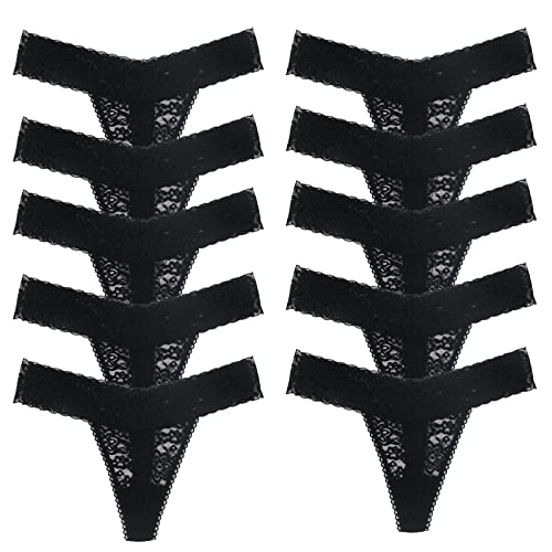 Lot de 10 culottes souples et élastiques pour femme avec différents motifs et couleurs de dentelle., Noir D, 10 pièces, 3XL