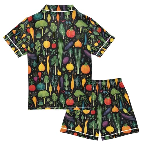 senya Cartoon Vegetables and Fruits Satin Summer Pajama Sets Silk Short Sleeve Button Down Sleepwear2