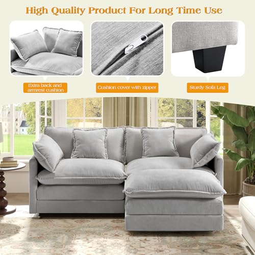 Image of 77.6 inch Modular Sectional Sofa,Loveseat Couch for Living Room, Modern Deep Seat Sofa 2 Seater Chenille Fabric Comfy Cloud Couches with Throw Pillows & Ottoman for Apartment,Small Spaces