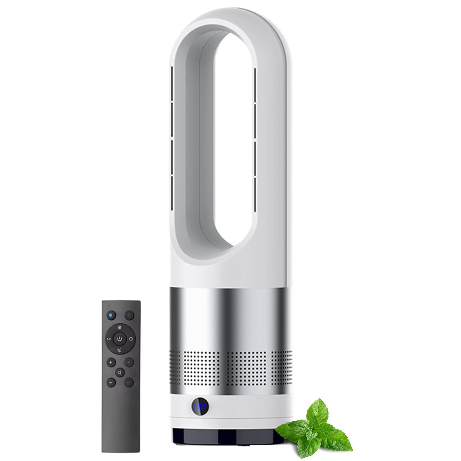 Ventilador de torre sin canto caliente y fresco con circulador de aire oscilante remoto de 18 pulgadas con 8 velocidades y temporizador, ventilador de purificador de aire para el hogar, oficina gray